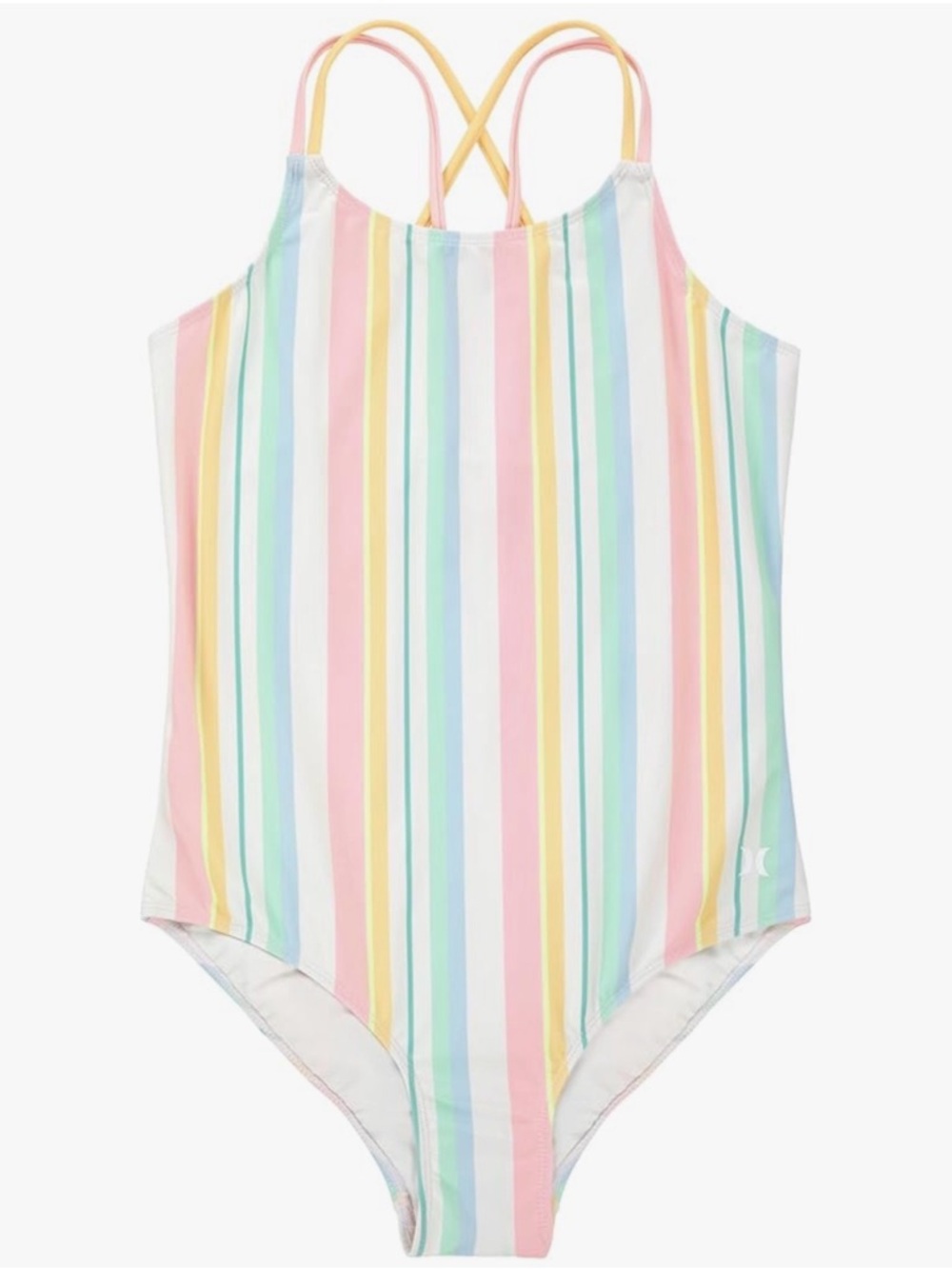 Hurley Pastel Multistripe One-Piece Swimsuit in Pink, Yellow, Blue, Green, White